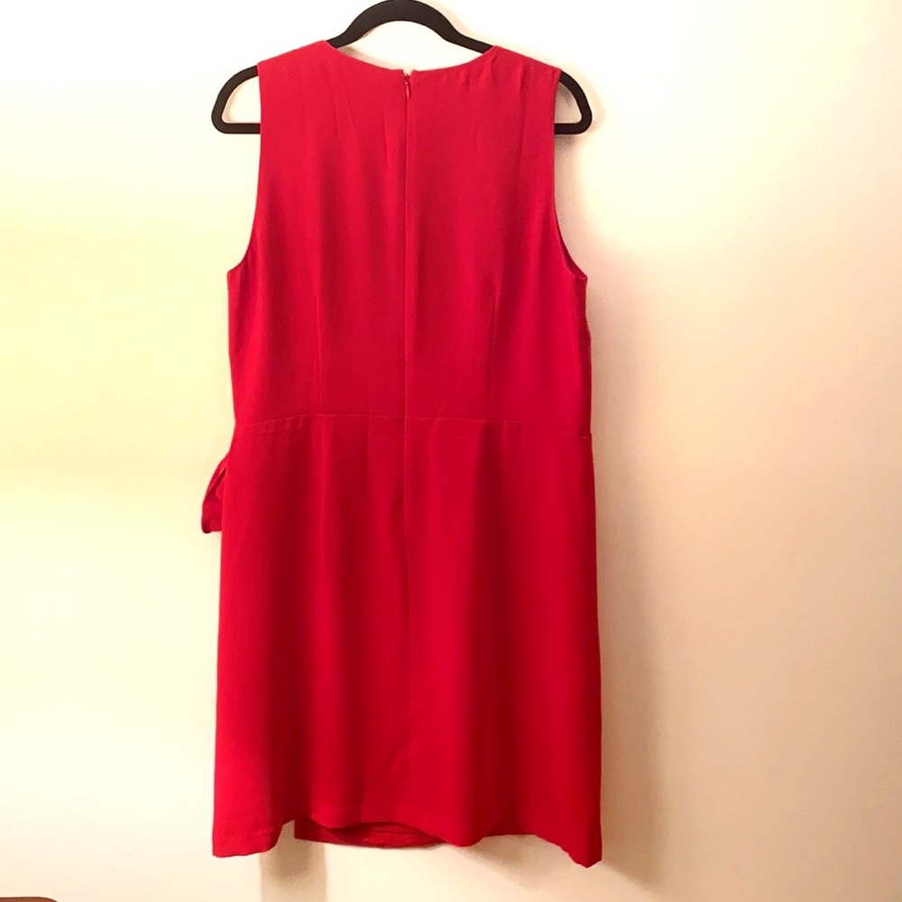 Loft Red Faux Wrap Sleeveless Lined Dress, SZ 14, NWT - Picture 3 of 6